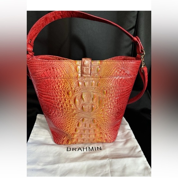 Brahmin Red and Orange Croc-Embossed Women's Bag - Picture 6 of 12